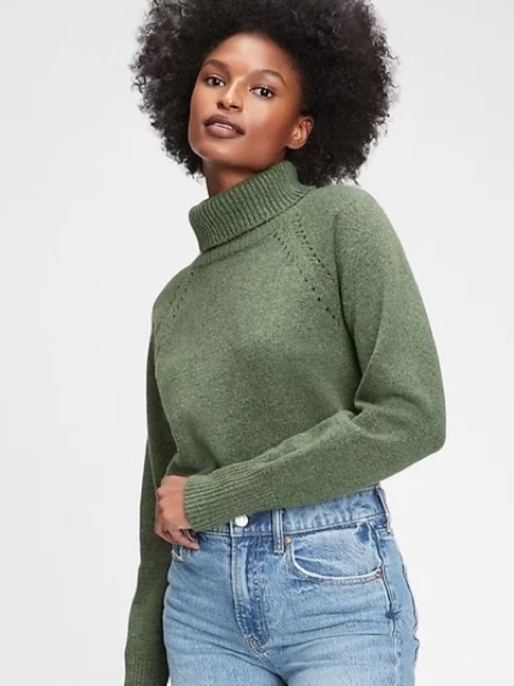 GAP Supersoft Brushed Turtleneck Sweater Green Medium